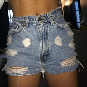 Levi’s High waisted ripped denim shorts